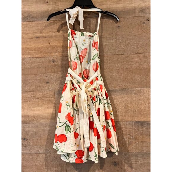 ASOS DESIGN halter mini sundress with strappy back in cherry print size US 6 - Picture 4 of 5